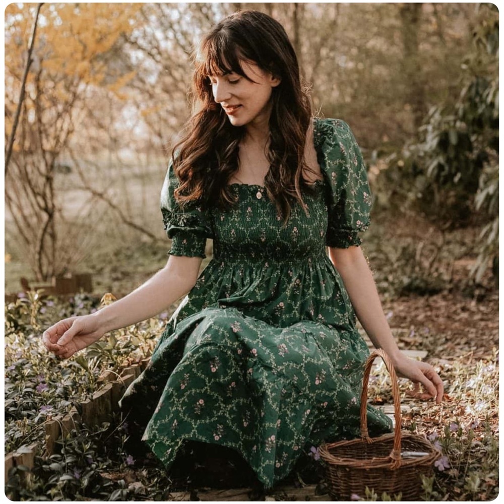 Hill House Green Floral Midi Dress - Picture 2 of 12
